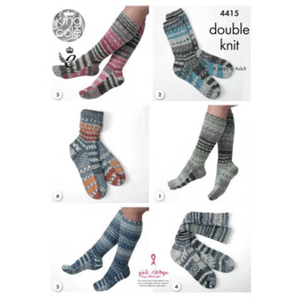 Family Socks Knitting Pattern | King Cole Drifter DK 4415 | Digital Download - Main Image