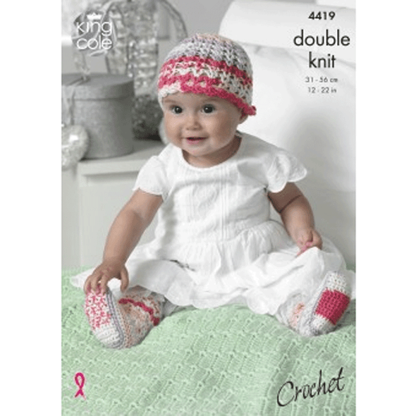 Babies Hat, Scarf, Shoes, Socks and Blanket Crochet Pattern | King Cole Cherish DK and Cherished DK 4419 | Digital Download - Main Image