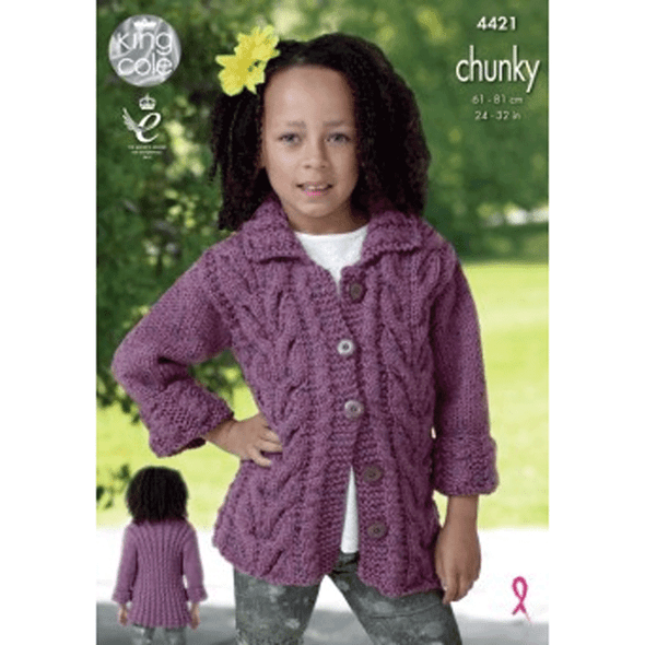 Girls Jacket and Gilet Knitting Pattern | King Cole Chunky Tweed 4421 | Digital Download - Main Image