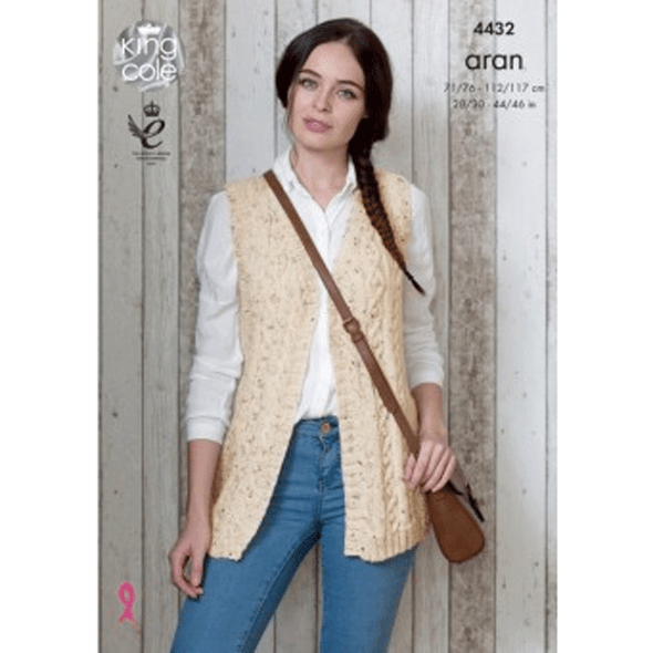 Ladies Waistcoat and Cardigan Knitting Pattern | King Cole Big Value Aran 4432 | Digital Download - Main Image