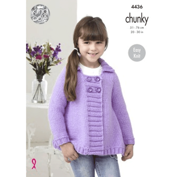 Girls Long and Short Sleeved Jackets Knitting Pattern | King Cole Comfort Chunky 4436 | Digital Download - Main Image