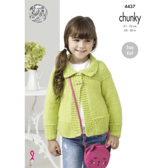 Girls Long and Capped Sleeve Jacket Knitting Pattern | King Cole Comfort Chunky 4437 | Digital Download - Main Image