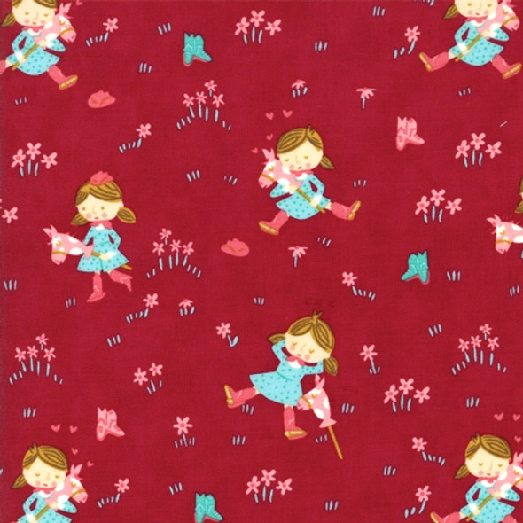 Howdy Fabric Collection | Stacy Iest Hsu | Cowgirls on Raspberry | Remnant - 0.83 m