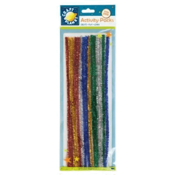 Mixed Colour Pack of 30cm Tinsel Pipe Cleaners | 15pcs | Craft Planet