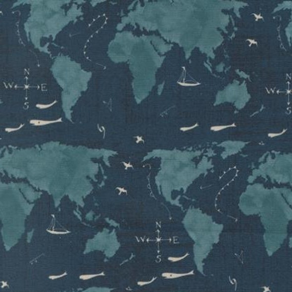 Janet Clare's Longshore,  Seafarer’s Way on Night Blue | 24611-15 | Moda Fabrics