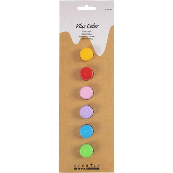 Plus Colour Acrylic Craft Paint - 6 x 5ml | Bright Colours | Creativ Crafts