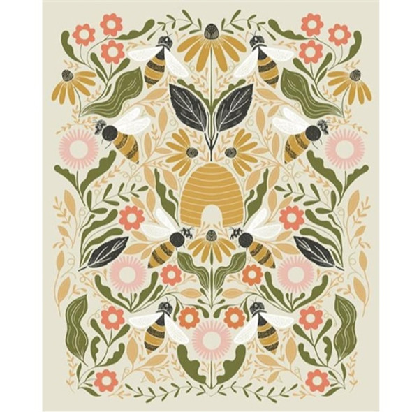 Bee Garden - Beehive Panel on Porcelain with Gold Metallic -Gingiber - 48418-11M - Moda