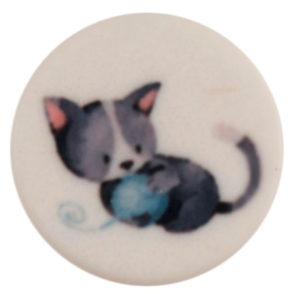 15mm Round Shank Button | Grey Kitten Playing with Yarn | ABC Buttons