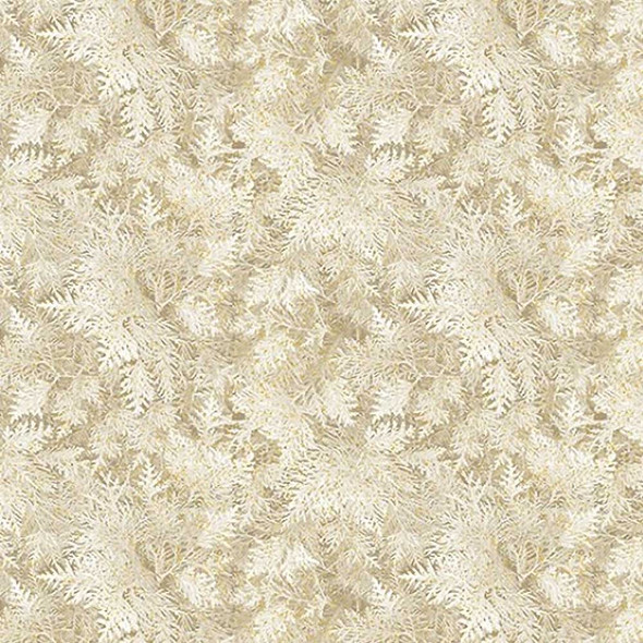 Frosty Firs on Dark Cream with Gold Metallic | 4744M-70 | A Winter's Day | Benartex