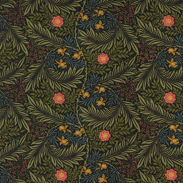 Larkspur on Ebony | Morris Manor | 8395-17 | Barbara Brackman | Moda