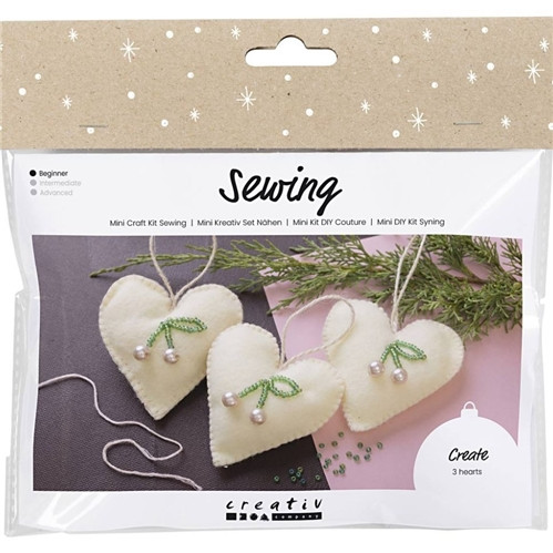 Mini Sewing Craft Kit | 3 Heart Ornaments
