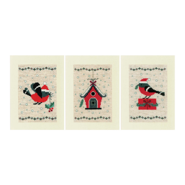 Christmas Bird and House Cross Stitch Card Kit | 3 Designs