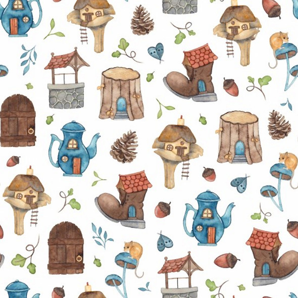 Allover Fairy Homes on White | 81870.103 | Elena O'Neill | Fairytale