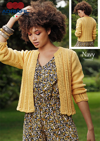 Veronica Lace Patterned Womens Cardigan Knitted in Adriafil Navy Chunky yarn | Digital Pattern