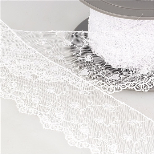 Trim| Lace| Embroidered Tulle| Hearts| White