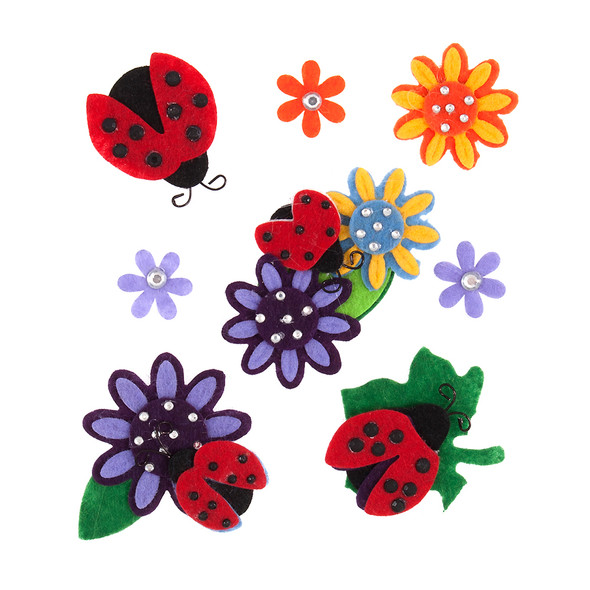 Ladybirds and Flowers Felt Embellishments | 6pcs | Trimits Craft for Occasions