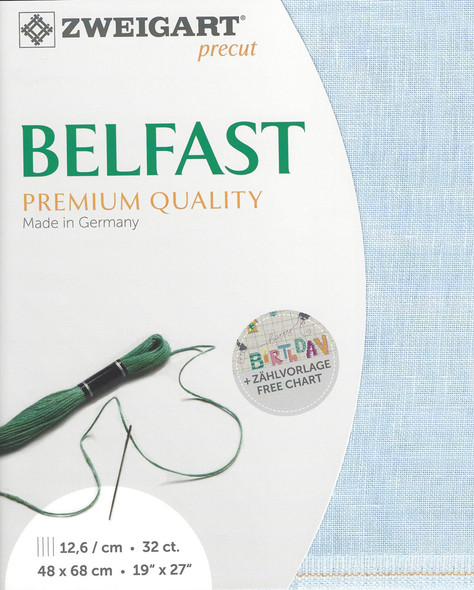 Belfast Linen 32ct Embroidery Fabric Precut Piece | 19" x 27" /  48 cm x 68 cm | Vintage Blue
