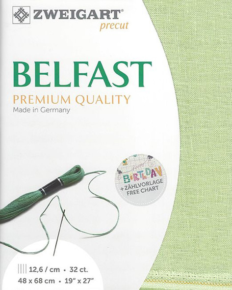 Belfast Linen 32ct Embroidery Fabric Precut Piece | 19" x 27" /  48 cm x 68 cm | Light Green