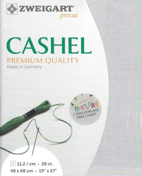 Zweigart Cashel 28 Count Linen - 19" x 27" Precut in Grey