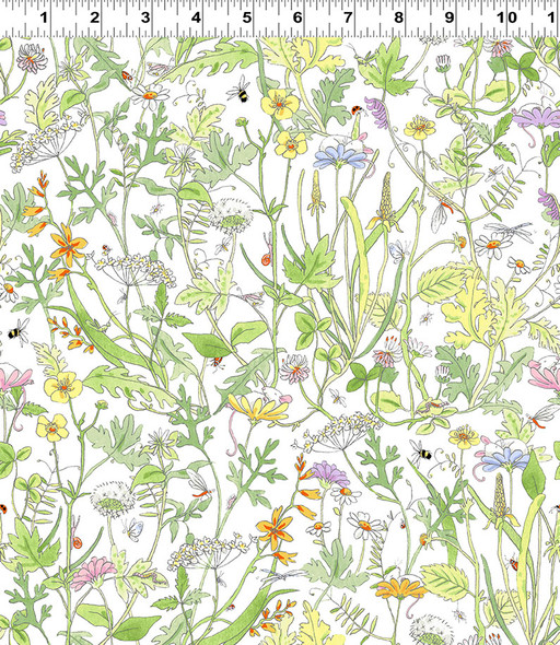 Wildflower Meadow on White | Mouseplay | Anita Jeram | Y4748-1 | Clothworks