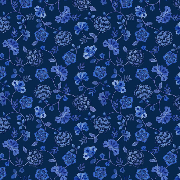 Inky Floral Trail on Dark Indigo | A996.C | Stuart Hillard | Porcelain and Sea Glass
