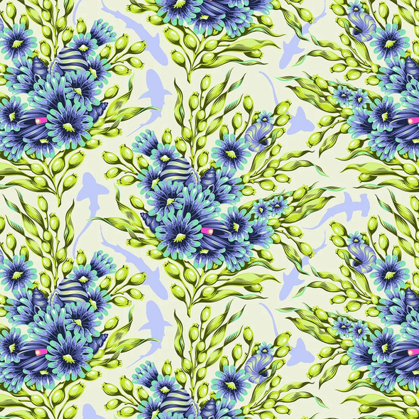 Floral Reef By Tula Pink | Shadow Sharks - Marine | Free Spirit | PWTP267.Marine