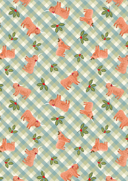 Celtic Chrismas By Lewis & Irene | C135B Highlands and Holly Icy Meadow Gingham | Price per quarter metre