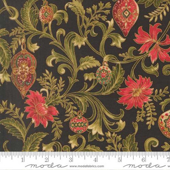 Merry Manor Metallic 2025 - Twinkling Vine Florals Ornaments Ebony | 33861-14M | Moda Fabrics