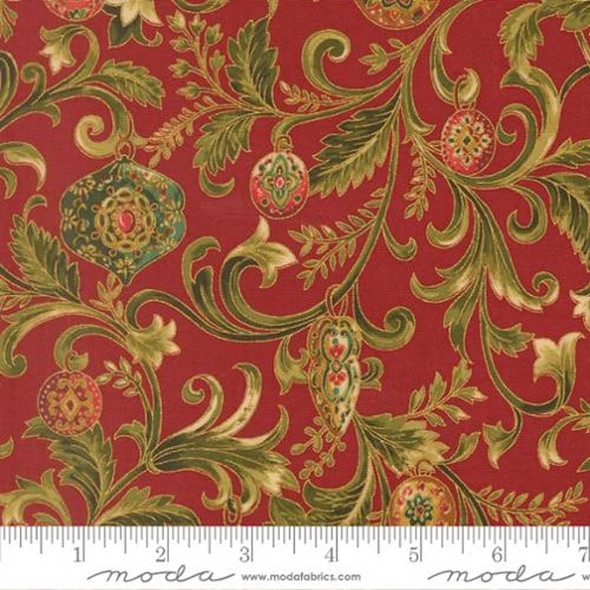 Merry Manor Metallic 2025 - Twinkling Vine Florals Ornaments Crimson | 33861-12M| Moda Fabrics