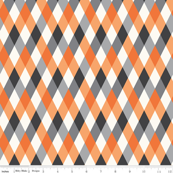 Halloween Harlequin on Orange | Frank and Friends | My Minds Eye | 17473-ORANGE | Riley Blake