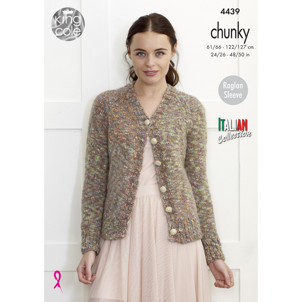 Family V-Neck Cardigan & Round Neck Sweater Knitting Pattern | King Cole Italian Collection Chunky 4439 | Digital Download - Main image