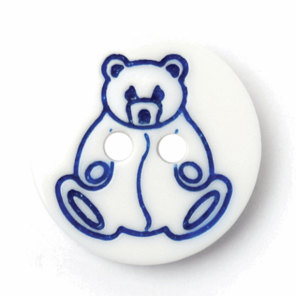 White Printed Blue Teddy Buttons | 15 mm