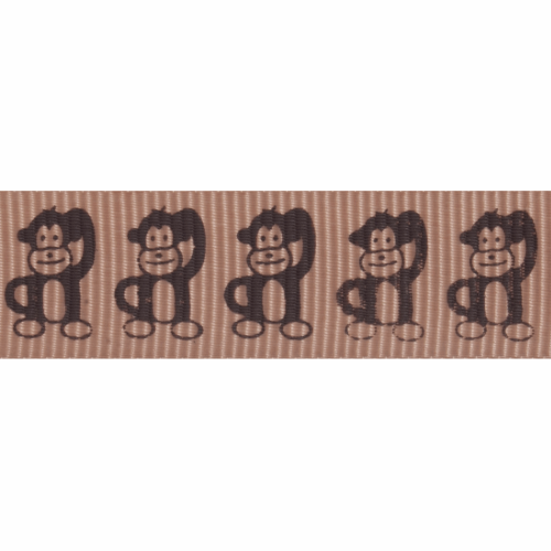 Bowtique | Grosgrain Ribbon | 15mm x 5m Reel | Monkeys | Brown