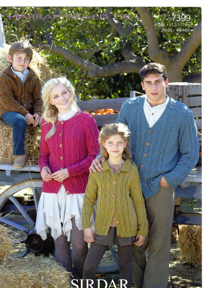Sirdar Harrap Tweed DK Knitting Pattern | Family Cardigans | Pattern No. 7399 - Main Image