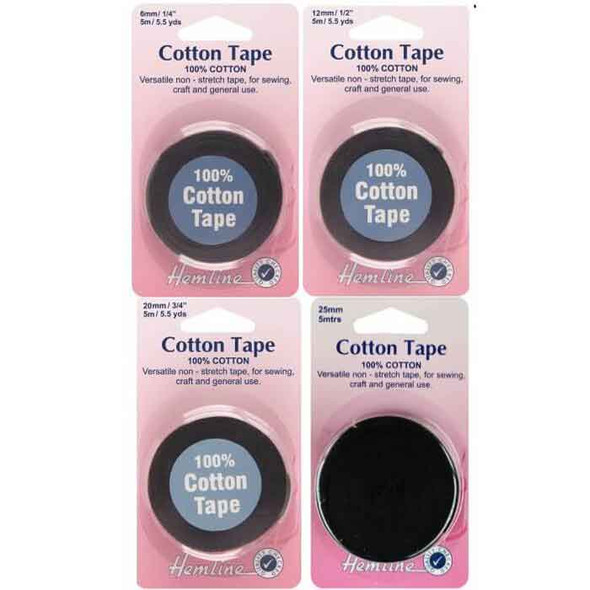 Black Cotton Tape | 5m rolls | 100% Cotton | Hemline | Various Widths