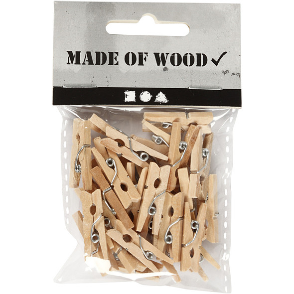 Creativ Company | Made of Wood | Mini Wood Clothes Pegs | Birch | 25mm x 3mm | 30pcs