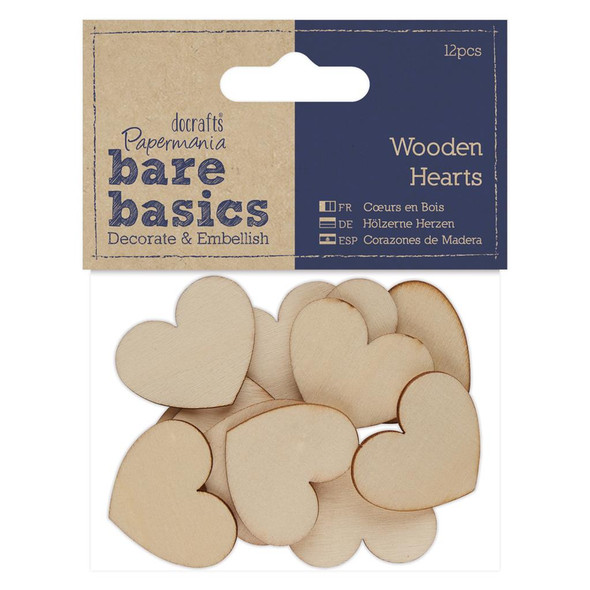 DoCrafts | Papermania | Bare Basics | Wooden Hearts | 12pcs