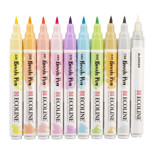Ecoline Brush Pen Set | 10 Pastel Pen Set - Out of pack