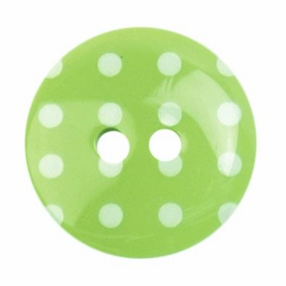 Plastic Polka Dot Button | 18mm | 2 Hole | Green/White