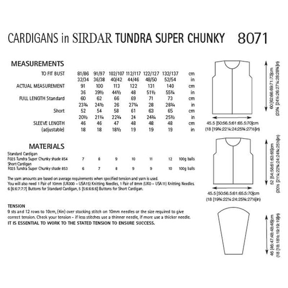 Sirdar Tundra Super Chunky Cardigans Knitting Pattern | 8071 (PDF Download) - Pattern Information