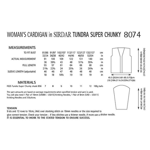 Sirdar Tundra Super Chunky Cardigan Knitting Pattern | 8074 (PDF Download) - Pattern Information