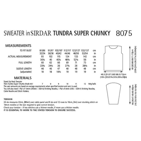 Sirdar Tundra Super Chunky Sweater Knitting Pattern | 8075 (PDF Download) - Pattern Information