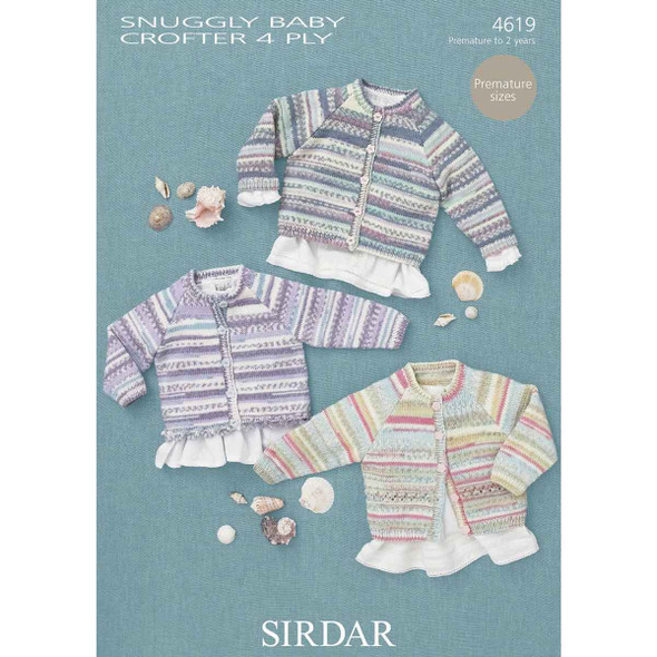 Sirdar Snuggly Baby Crofter 4Ply Cardigans Knitting Pattern | 4619P (PDF Download) - Main Image