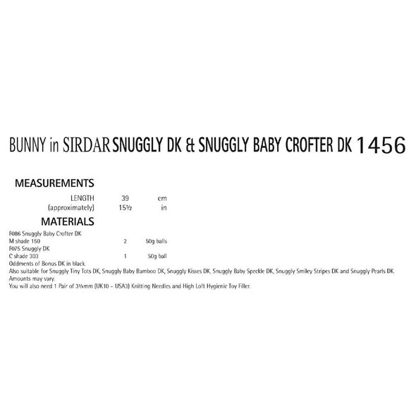 Sirdar Snuggly Baby Crofter DK Bunny Knitting Pattern | 1456P (PDF Download) - Pattern Information