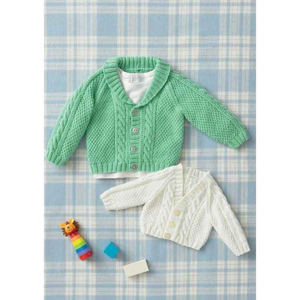 Baby Boy's Raglan Cardigans Knitting Pattern | Sirdar Snuggly 4 Ply 4884 | Digital Download - Main Image