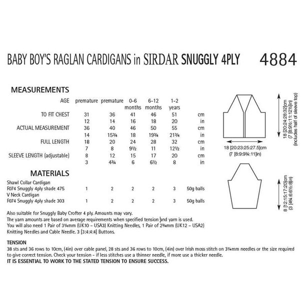 Baby Boy's Raglan Cardigans Knitting Pattern | Sirdar Snuggly 4 Ply 4884 | Digital Download - Pattern Table