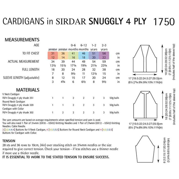 Children/Babies Cardigans Knitting Pattern | Sirdar Snuggly 4 Ply 1750 | Digital Download - Pattern Table