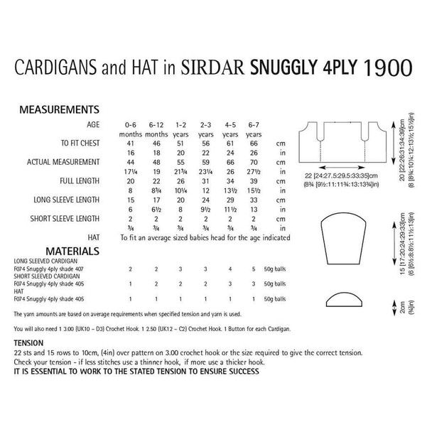 Lacy Cardigans and Hat Crochet Pattern | Sirdar Snuggly 4 Ply 1900 | Digital Download - Pattern Table