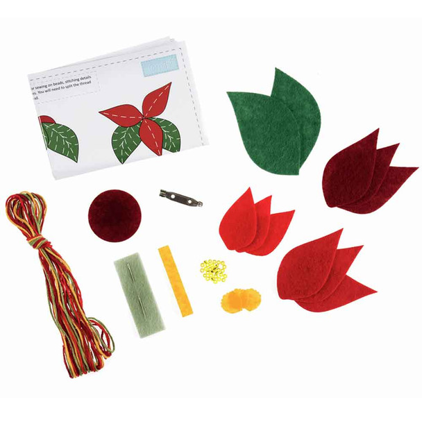 Poinsettia Felt Brooch Kit contents