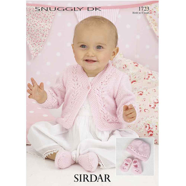 Lacy Cardigan, Hat and Shoes Knitting Pattern | Sirdar Snuggly DK 1723 | Digital Download - Main Image